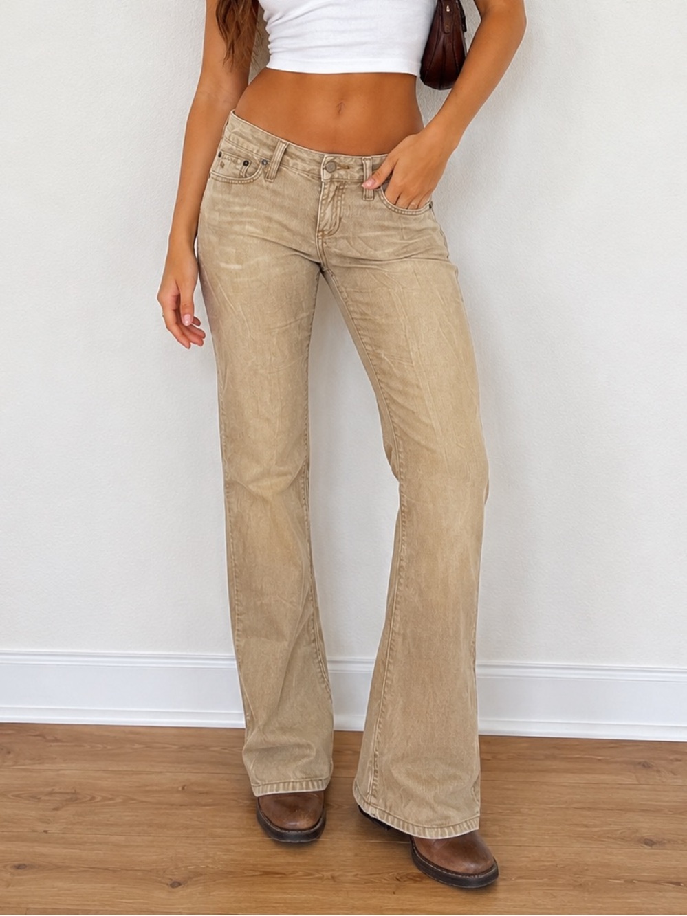 Vintage River Wash Tan Corduroy Bootcut Pants Size 4 Y2K Low Rise Stretch
